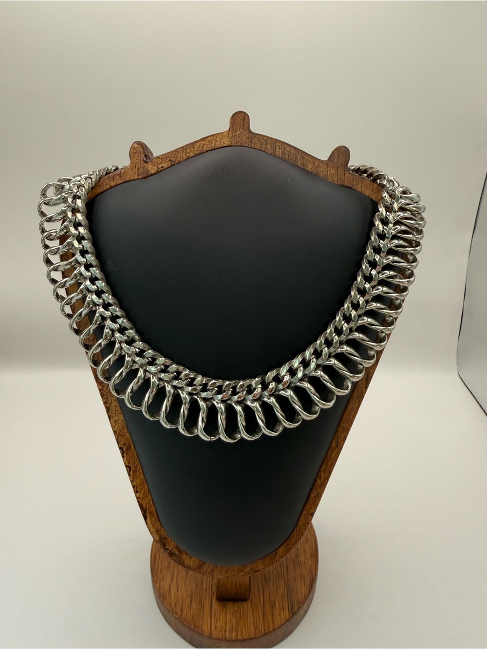 Vintage Silver Tone Chunky Double Chain Collar Necklace